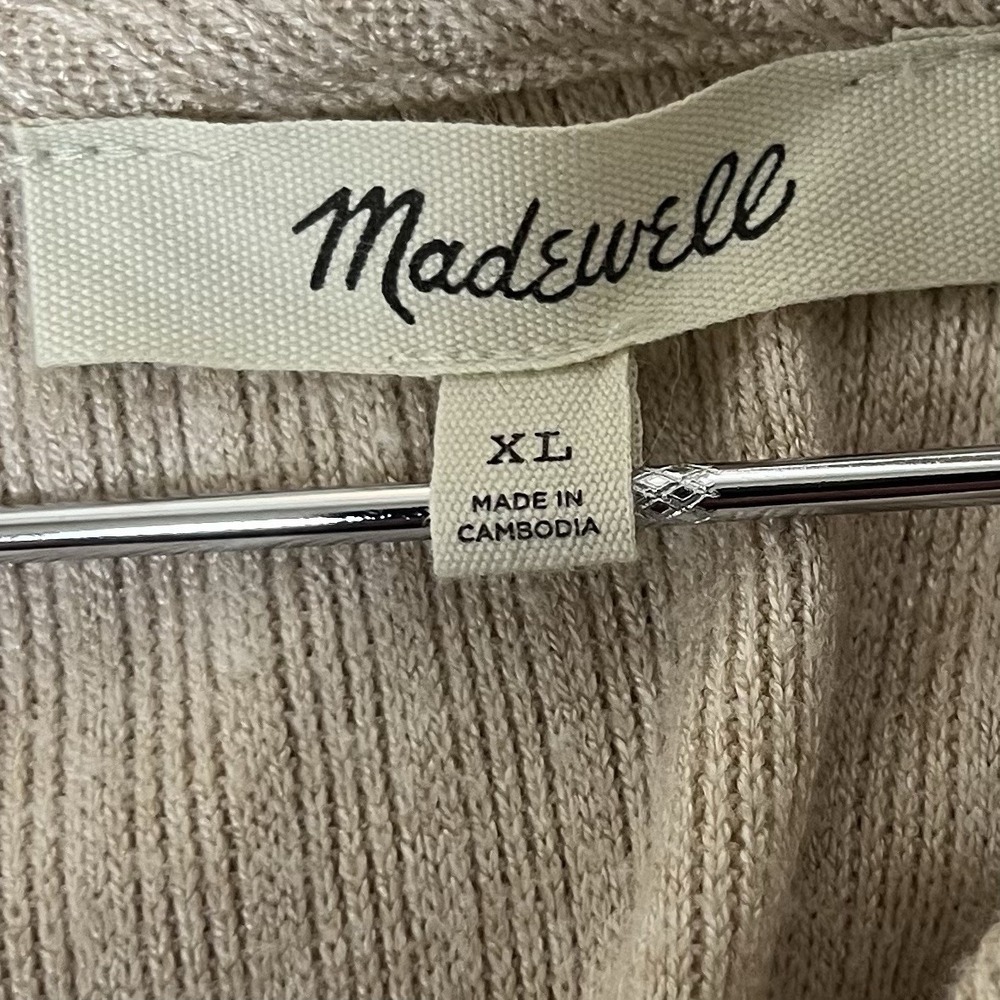 Madewell Swaeater Top Womens XL Beige Ribbed‎ Polo Long Sleeve Relaxed Polo - Picture 3 of 10